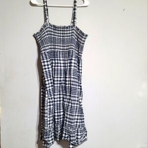 Blue White Gingham Sundress Size XXL 20‎ Organic Cotton Dress Smocked Check